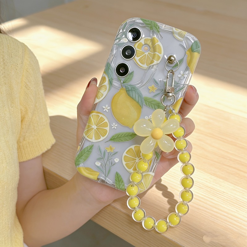 Yellow Phone Accessories - Gelbe Zitronenblüten-Handyhülle mit Schlüsselband für Samsung
