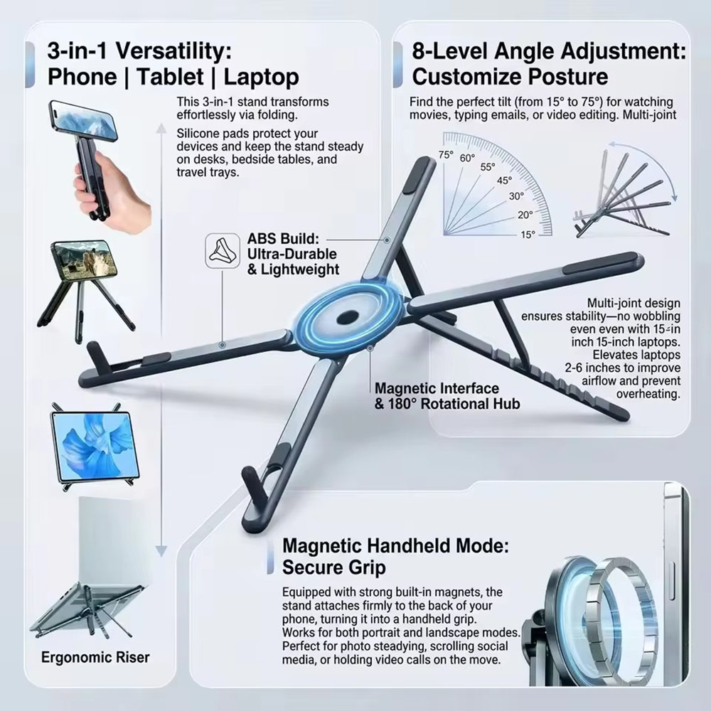 Selfie Stick Tripod - Tragbarer Magnetischer Handyhalter & Selfie-Stick 3-in-1