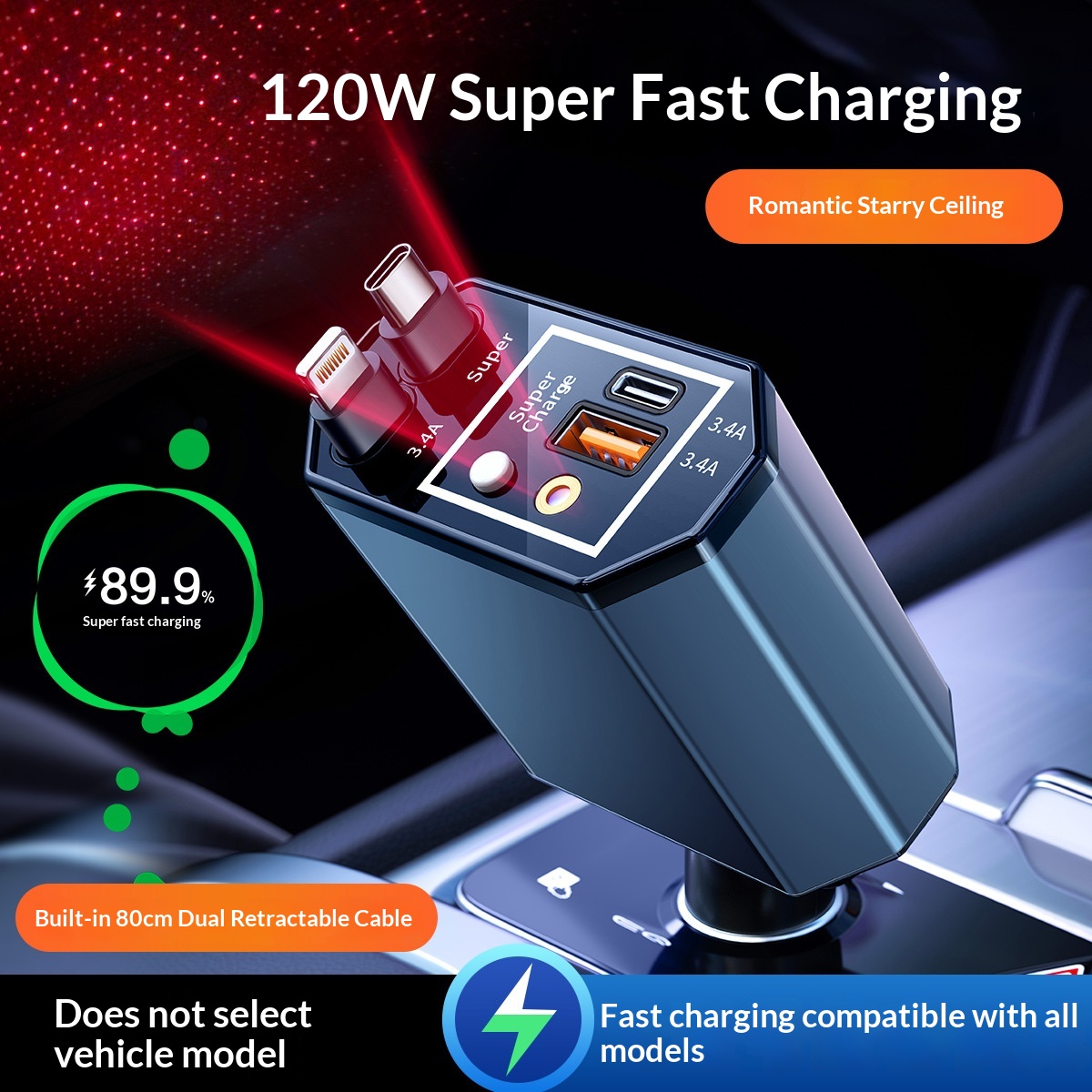 120W Autoladegerät mit Telesko – Fast Charging Cable Bewertung und Preis