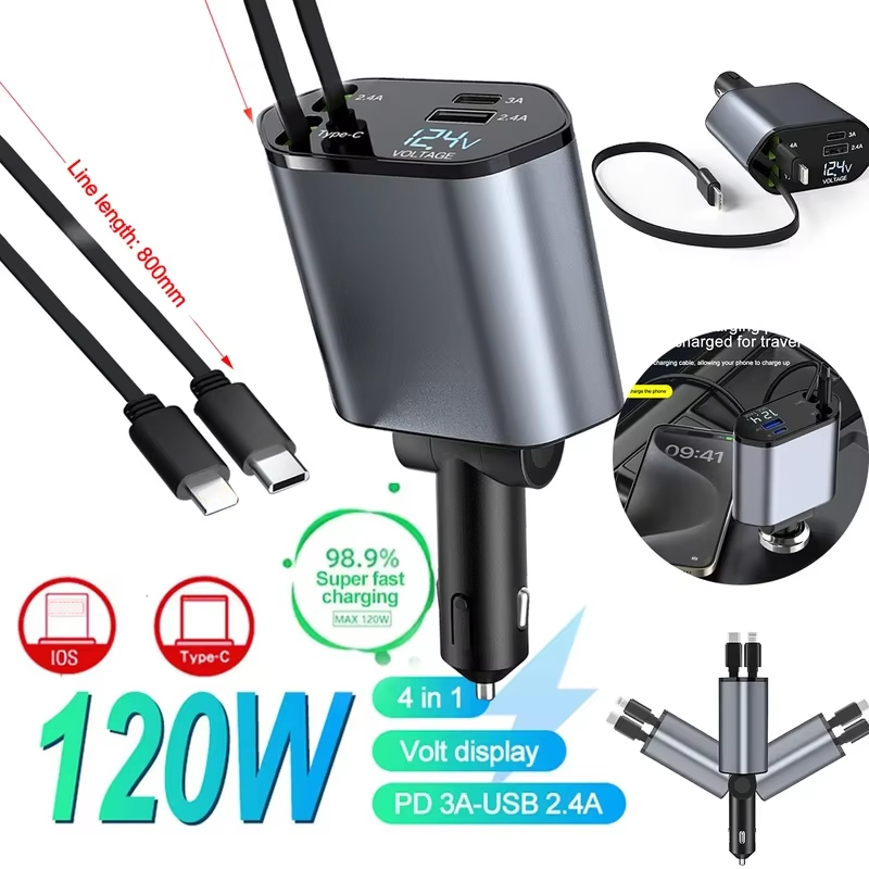 120w 4 in 1 einziehbares Auto  – Fast Charging Cable Bewertung und Preis